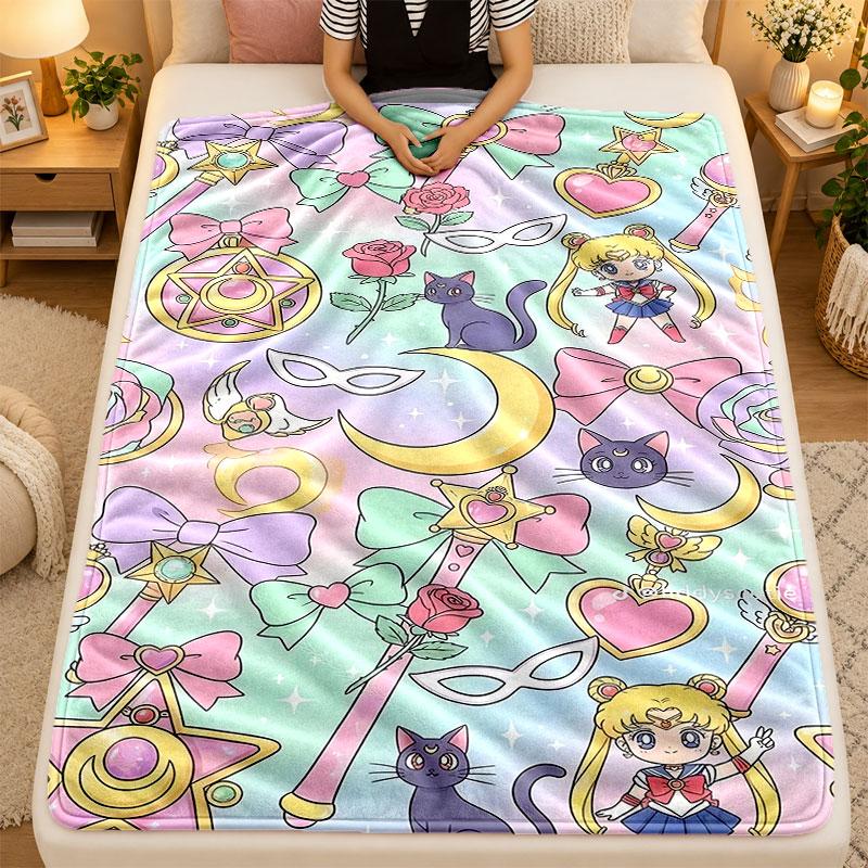 Flannel BlanketSailor Moon Warm Soft Throw Blanket for Indoor Sofa Bed Living Room Use