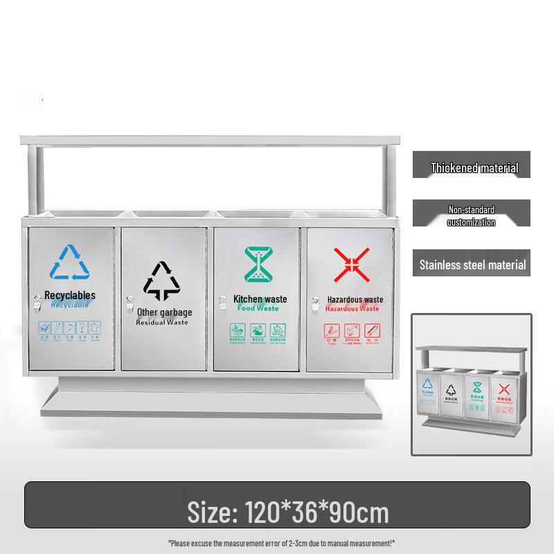 4-Compartment Stainless Steel Outdoor Recycling Bin