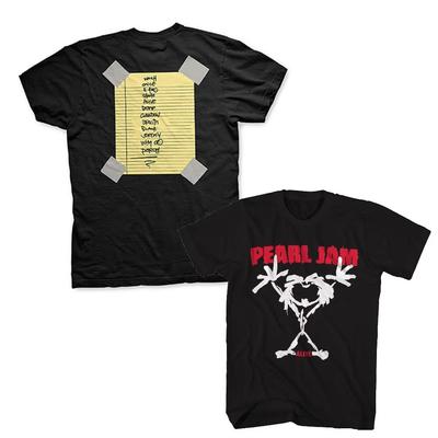 T-shirt da uomo Pearl Jam Alive Stickman - Setlist Pearl Jam - Nuova Maglietta