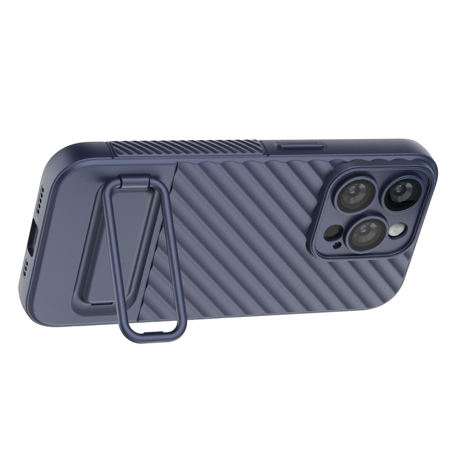 

For iPhone 15 Pro Max Anti-Scratch Mobile Phone Cover Skin-touch Kickstand Soft TPU Case Dark Blue