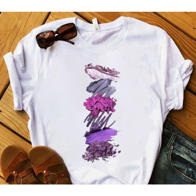 European and American Nail Polish Simple Women's Casual Cute Large Size Short-sleeved T-shirt Women Clothes Tops