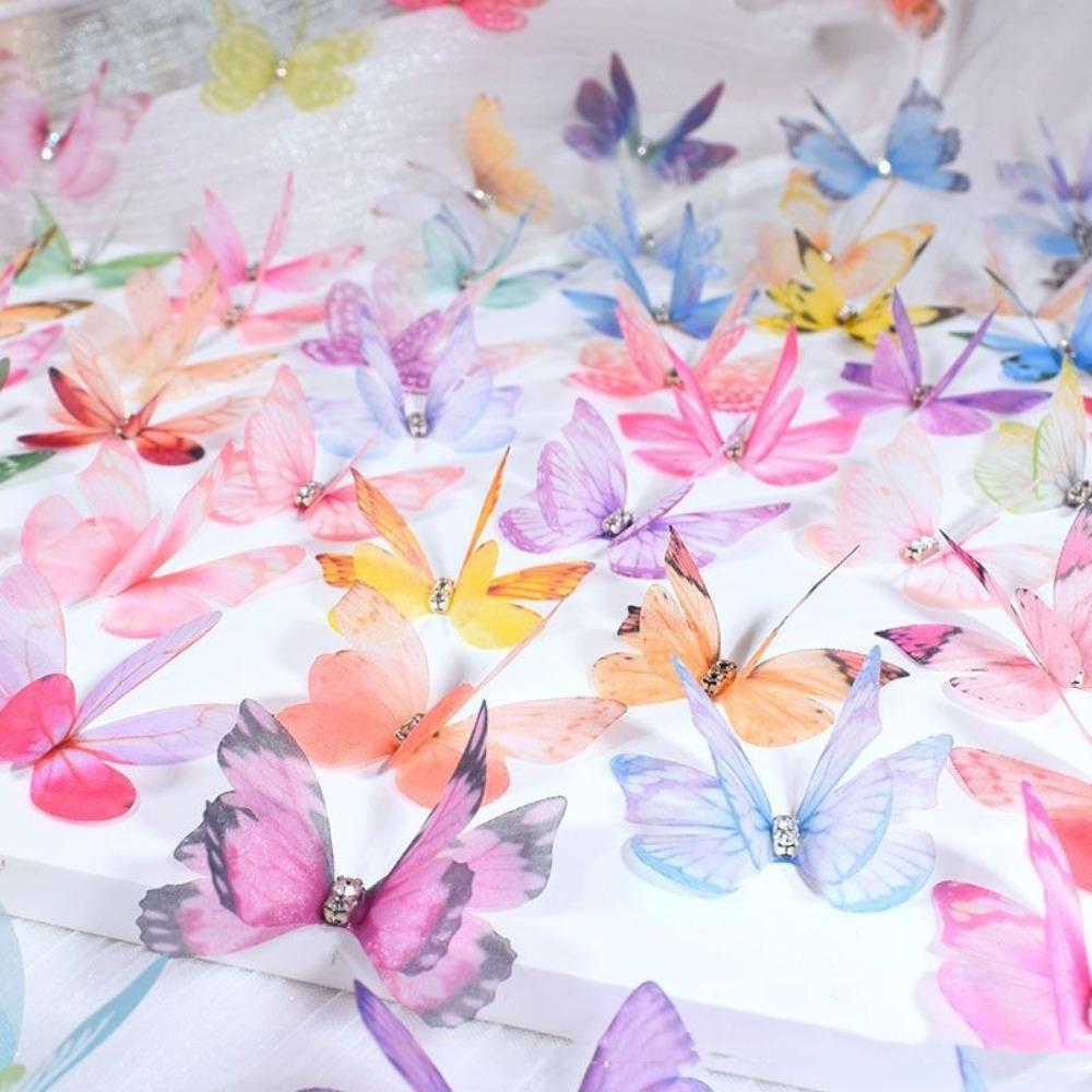50pcs Gradient Color Fairy Chiffon Butterfly 4CM Sewing Craft Decoration  Garment Design Materials