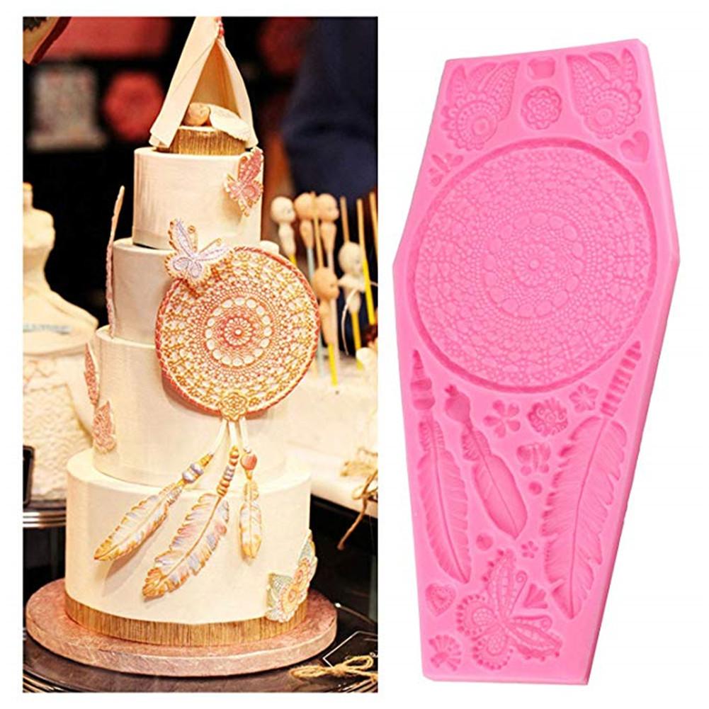 DIY Fondant Dream Catcher Silicone Mold Feather Texture Cake Wedding Decoration Dessert Table Decoration Baking Mold