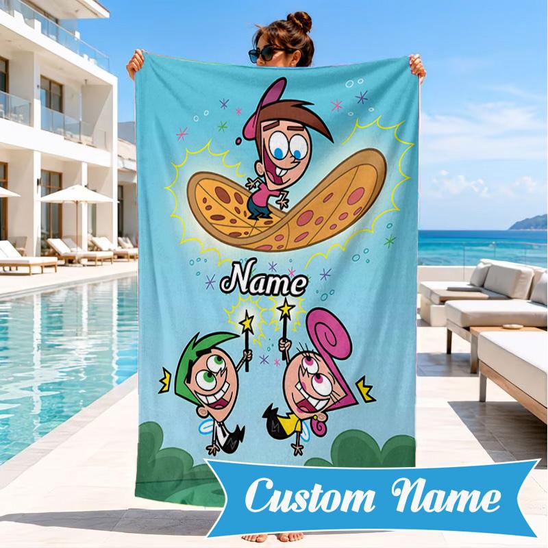 Custom Name Friendship Adventure OddParents Beach Towel Microfiber Beach Towel, Lightweight and Quick-Dry, for Summer Travel, Swimming Pool Gift