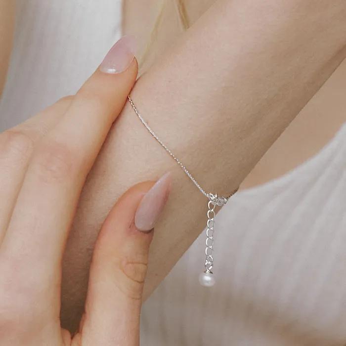 [925 Silver] Single Pearl Snake Chain Bracelet . MLB2608