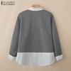 ZANZEA Oversized Women Patchwork Stripe Turn Down Collar Long Sleeve Autumn Thin Sweatshirts