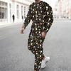 Men Black Base Pink Rose Skull Full Print Long Sleeve Sweatshirt And Drawstring Jogger Pants Two Piece Suit