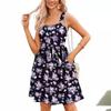 Women's Square Neck Sleeveless Floral Printed A Line Dress Mid Waist Sweet Style Summer Casual Sundress