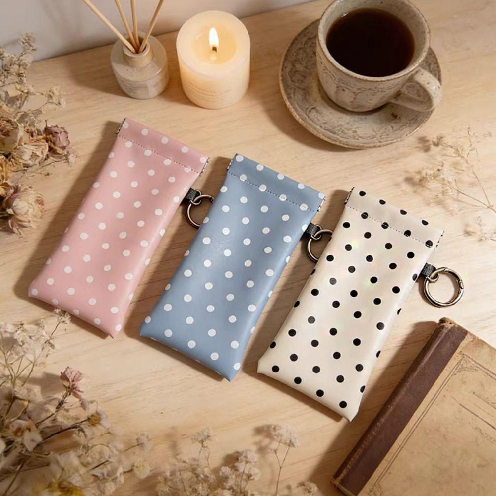 Portable Polka Dot Glasses Case Shrapnel Snap Shut Leather Glasses Storage Bag  Travel