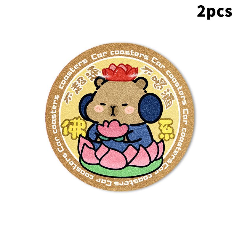 

2 шт. Милые подставки для подстаканников с рисунком капибары, из ПУ кожи, противоскользящие, вставка для подстаканника, коврик, аксессуары для интерьера автомобиля