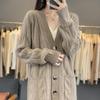 V-neck Pure Wool Loose Knit Cardigan – Long Sleeve Autumn/Winter Sweater