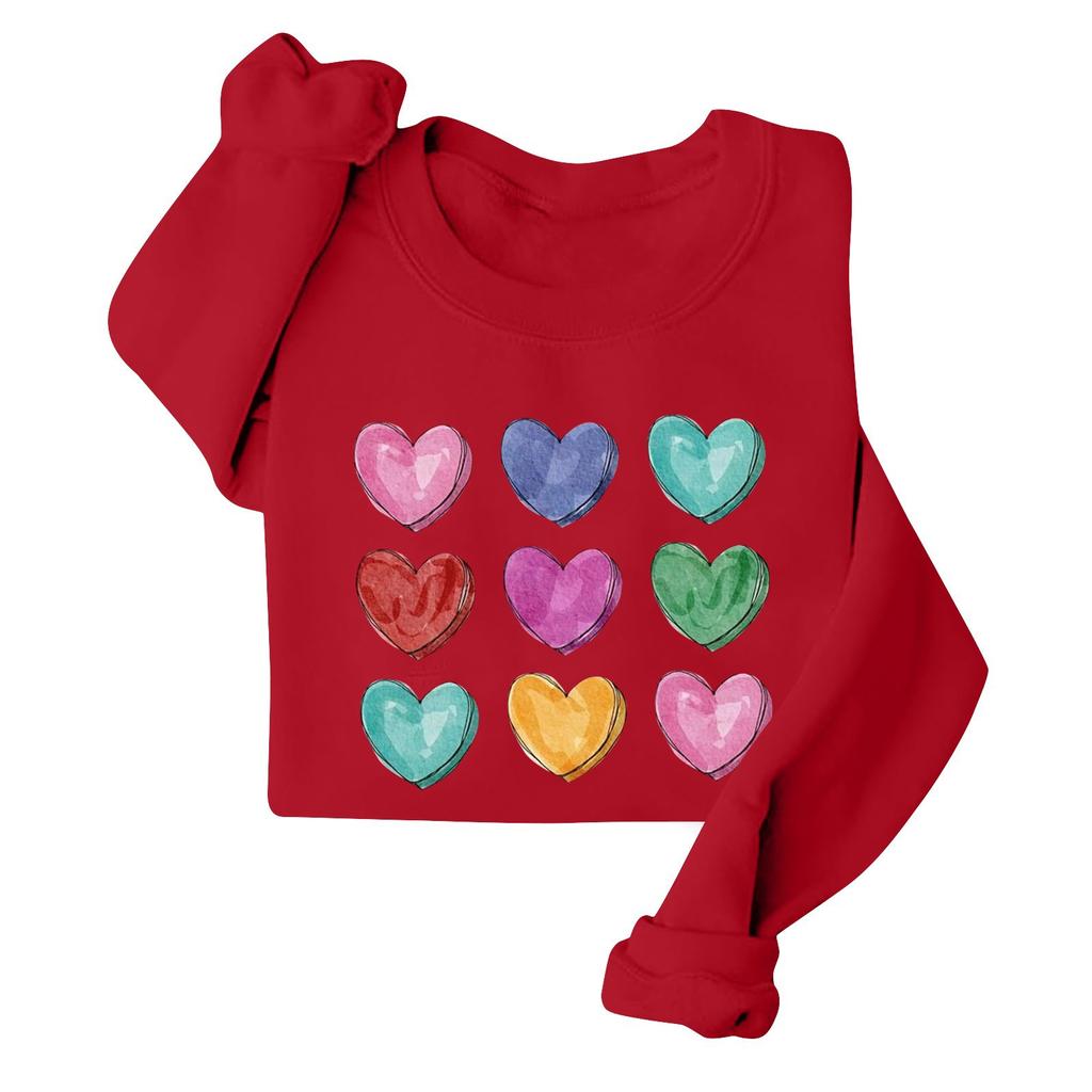 Women's Casual Long Sleeve Love Heart Print Sweatshirt Cozy Crewneck Pullover Top for Everyday Wear
