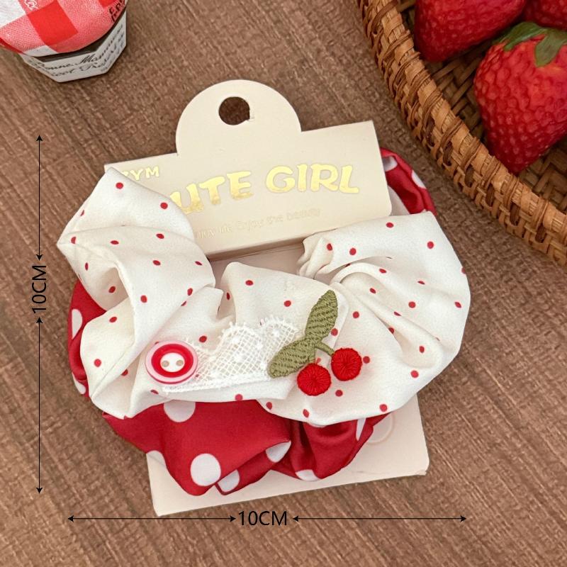 2Pcs/Set Red Sweet Versatile Cherry Hair Band Bow Tail Hair Rope For Women Girls Hair Circle Hair Accessories as the picture