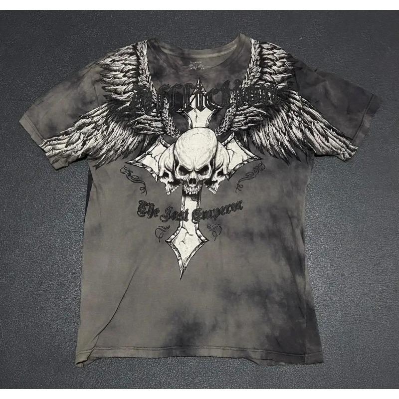 Summer European and American Men's New Gothic Skull Print Soft and Breathable Round Neck T-shirt Outdoor Street Top