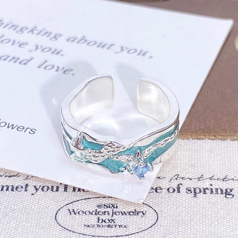 Mint Green Enamel Starry Open Ring Women'S Personality Niche High Sense Light Luxury Irregular Fashion Ring