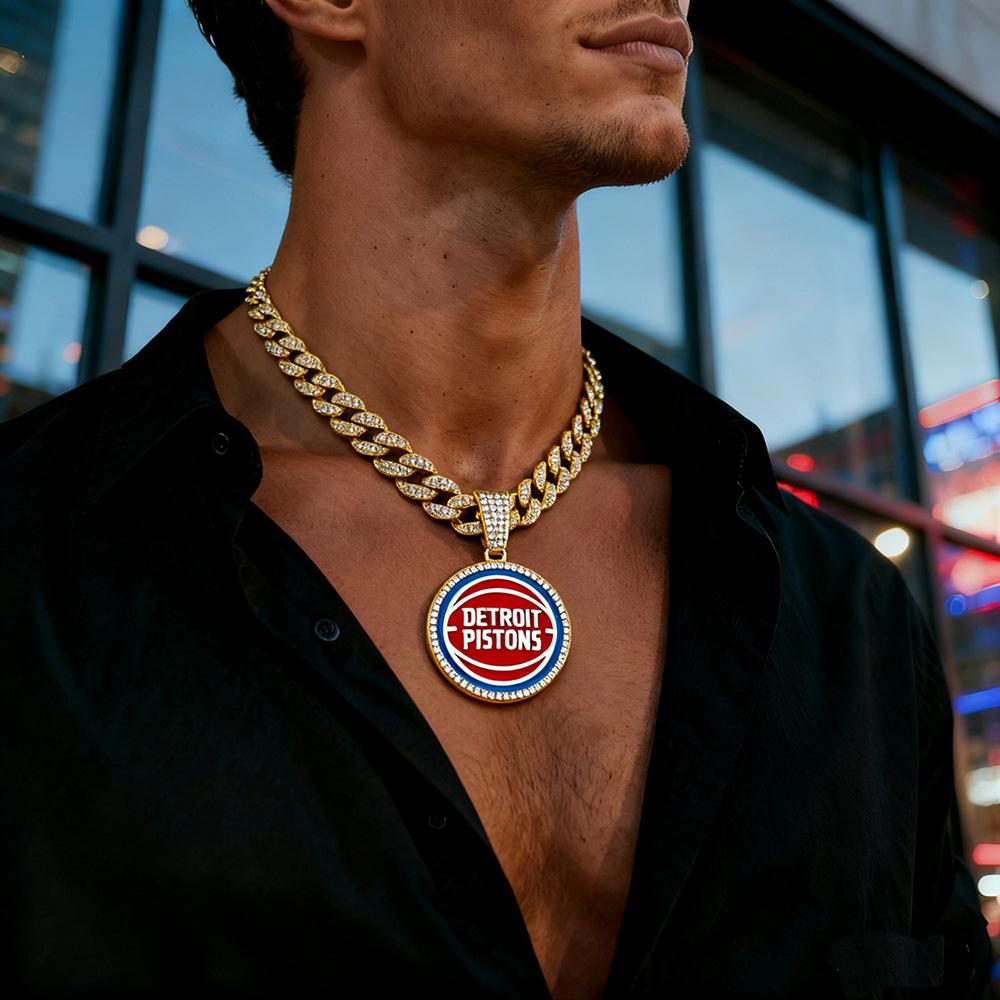 Hip Hop Euro-American Detroit Pistons Detroit Pistons Alloy Pendant Cuban Chain Necklace