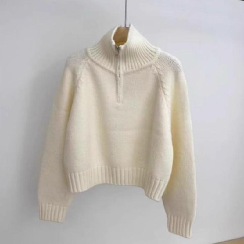 Design Sense Semi-zipper Lapel Pullover Women's Autumn and Winter New Korean Stand-up Collar Loose Temperament Sweater To Wear Outside