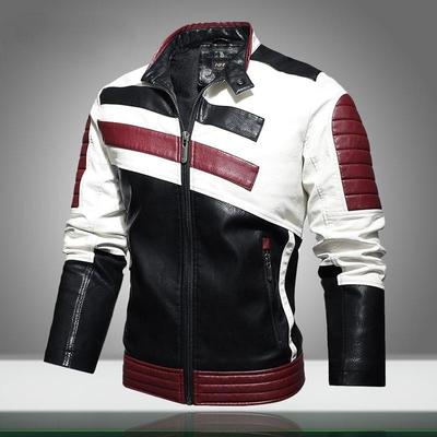 Herren Lederjacken Motorrad Stehkragen Reißverschluss Neue männliche Pu-Mäntel Biker Street Kunstleder Fleece Bomberjacke Oberbekleidung