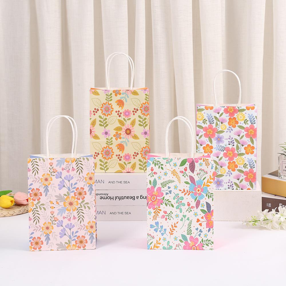 StoBag, Plant Print Kraft Paper Bags, Colorful Flowers Packing Bags Ins, Gifts Candy Snack Souvenirs Decorative Supplies