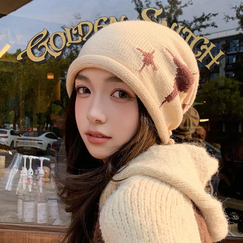 Winter Beanie Hats Scarf Set Women Warm Knitted Cap Female Neck Warm Thicken Fur Lined Lady Balaclava Mask Bobble Hats for Women