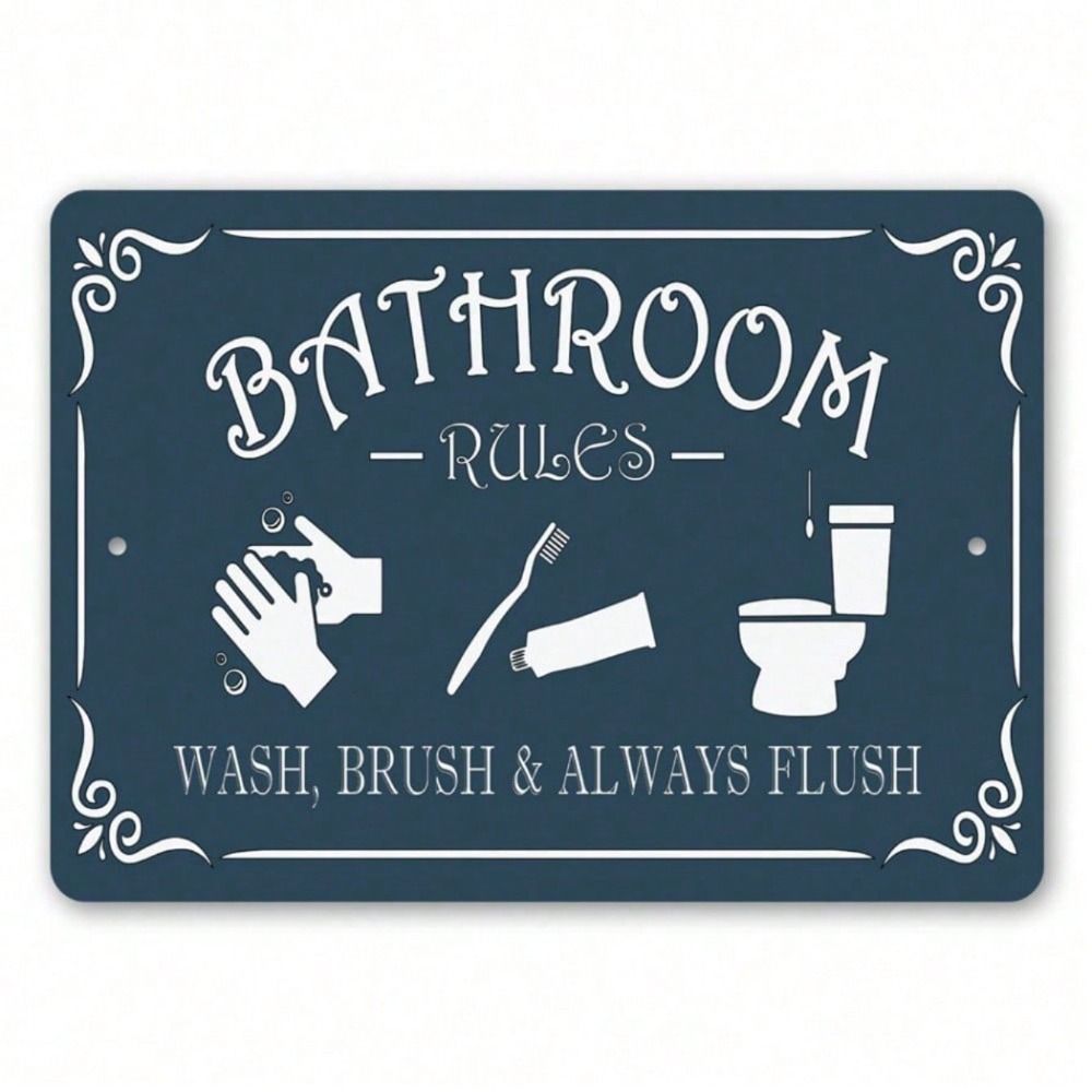 

Vintage Metal Sign Wall Art, Bathroom Rules Home Decor