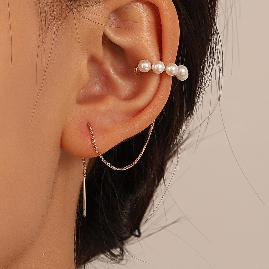 European & American Long Tassel Chain Clip-On Earrings - Versatile Fairy-Inspired Korean Style for Women