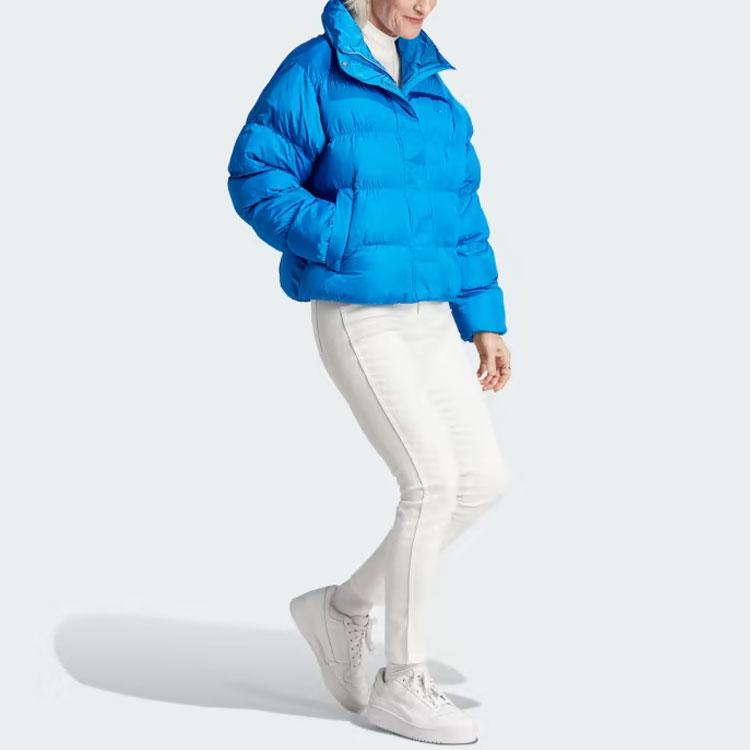 adidas Originals Kurze Vegane Pufferjacke Mit Stehkragen Und Einfarbigem Logo Damen Oberbekleidung Blau IJ8234