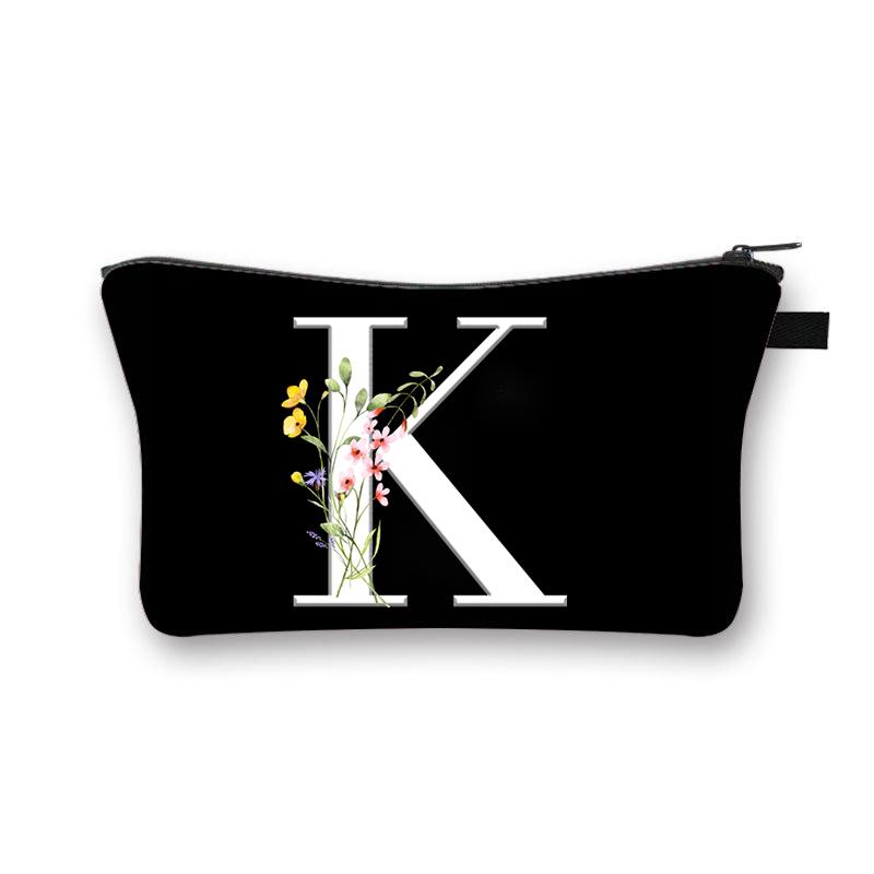 Wild Flower Alphabet Letter A-Z Makeup Bag Canvas Pouch Cosmetic Case Teacher Gift Purse