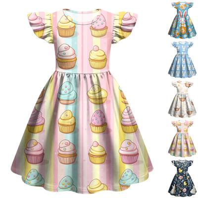 Kinder Mode Lässiges Kleid mit Flatterärmeln