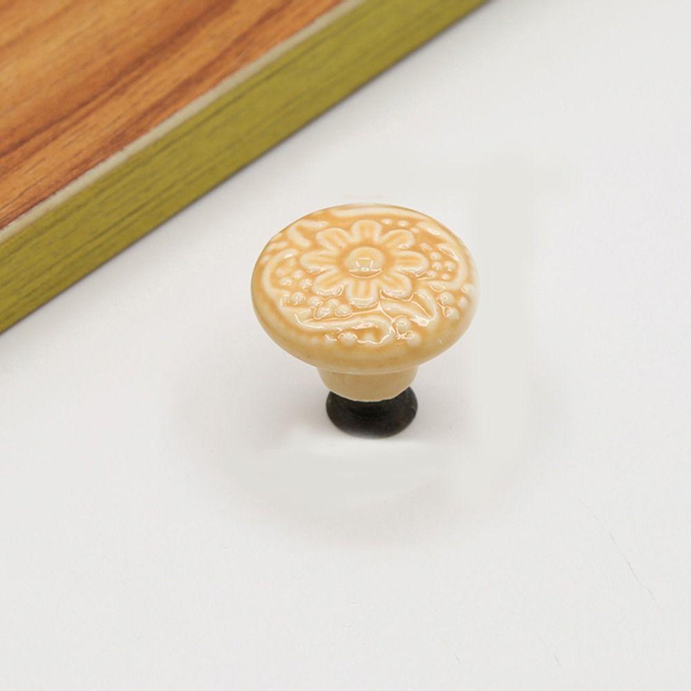 Flower Surface Ceramic Knob Single Hole Cabinet Knob Vintage Door Knob  Kitchen