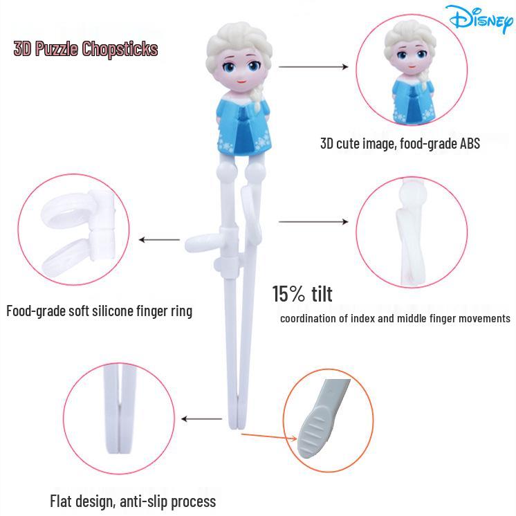 Disney 3D Cartoon Children's Stainless Steel Cutlery Set: Fork, Spoon, and Training Chopsticks