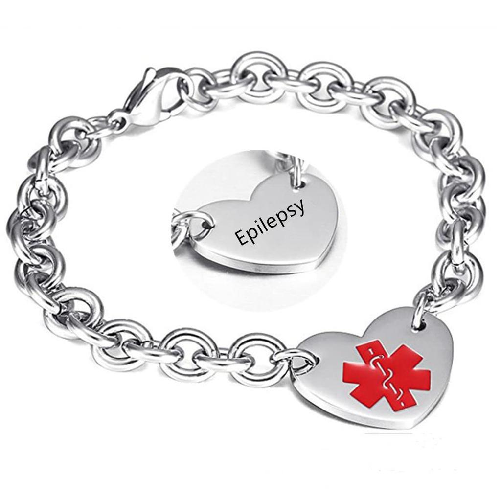 Stainless Steel Medical Logo Bracelet Women'S Titanium Heart Curb Chain O-Line Bracelet
