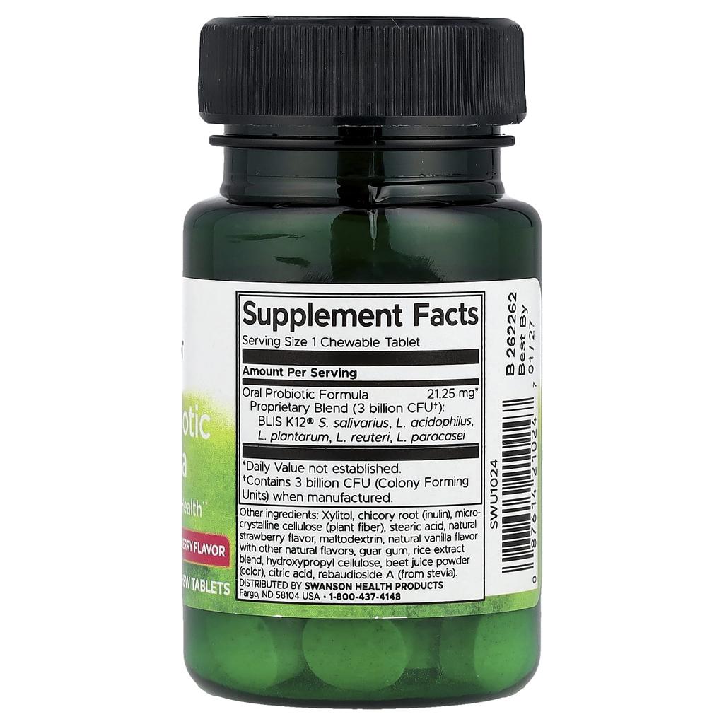 Oral Probiotic Formula, Natural Strawberry Flavor, 3 Billion CFU, 30 Chewable Tablets