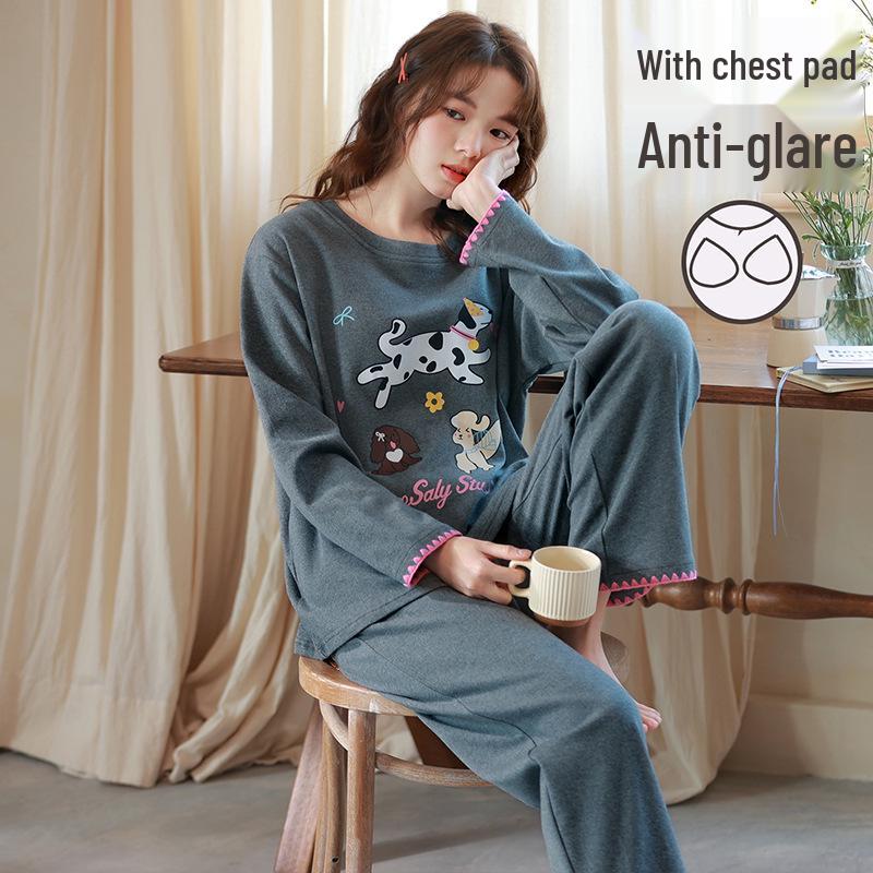 

Women s Cotton Pajama Set: Built-in Bra Pads, Long Sleeves, Long Pants, Cartoon Design, No Bra Needed, Perfect for Spring/Autumn. L (Recommended 95-110 kg)