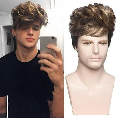 Men's Mixed Color Messy Short Curly Hair