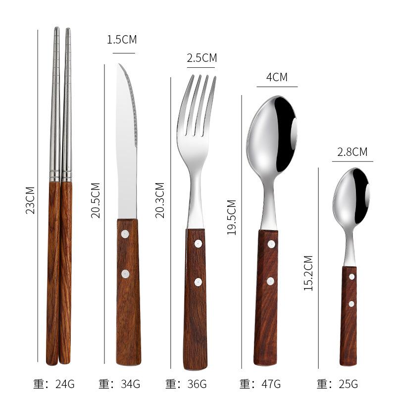 4Pcs Wooden Handle Cutlery Set Mirror Stainless Steel Dinnerware Rose Wood Handle Spoon Knife Fork Dinner Tableware Set Kitchen