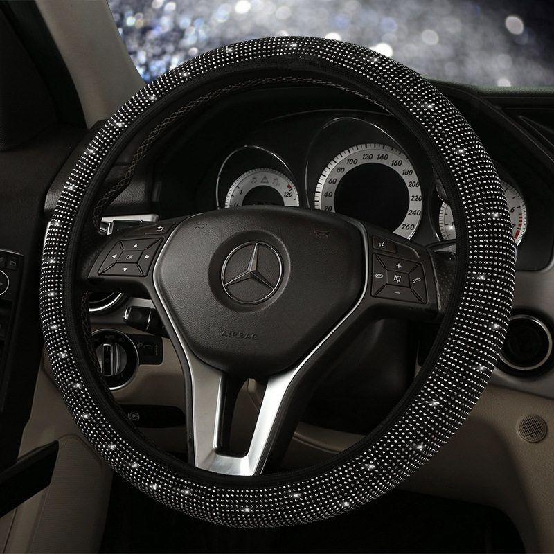 

Crystal Sparkling New Car Steering Wheel Cover for Spring and Summer, Full Diamond-Studded Hot-Drilled Inner Ring Steering Wheel Cover [Impulse Model] Mineral Silver Diamond 36cm