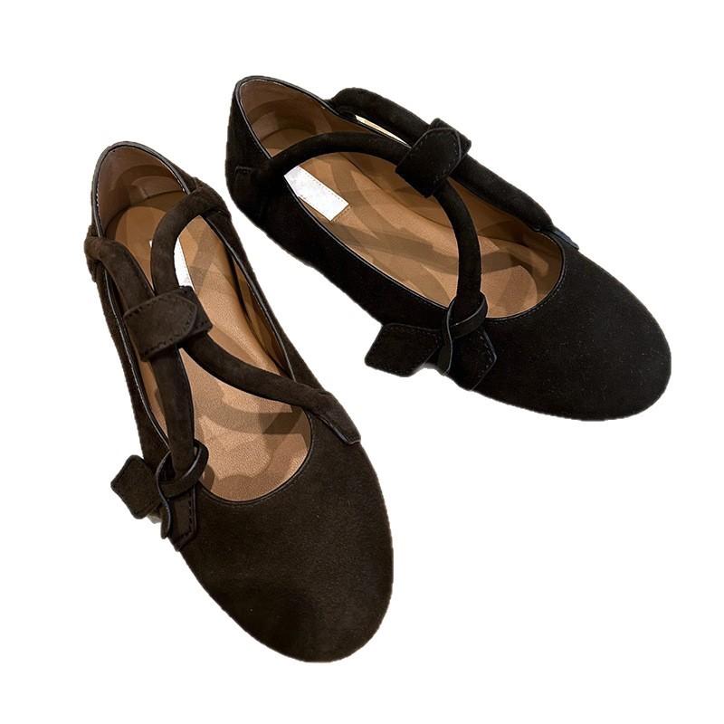 Sheepskin Version~ French Retro Round Head Flat-soled Single Shoes Women's 2025 New Versatile Suede Mary Jane Ballet Shoes