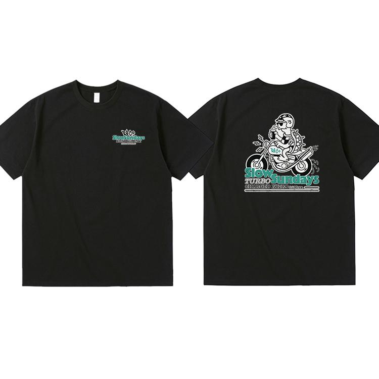 

SLOW SUNDAYS American retro sports wind turtle motorcycle illustration wind cotton short-sleeved T-shirt men 4XL