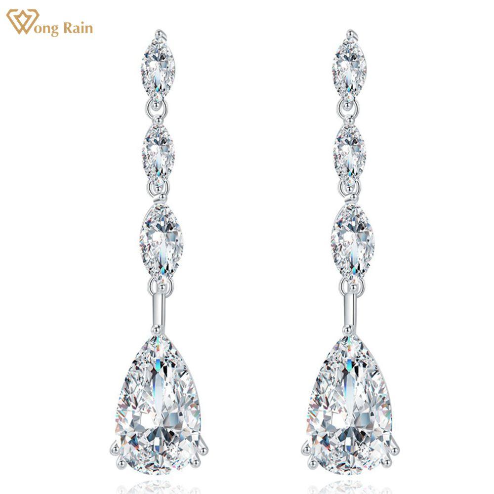 

Wong Rain Роскошные серьги-подвески из 100% стерлингового серебра 925 пробы с цирконами AAAAA, драгоценный камень для свадьбы и помолвки, висячие серьги, ювелирные изделия белый