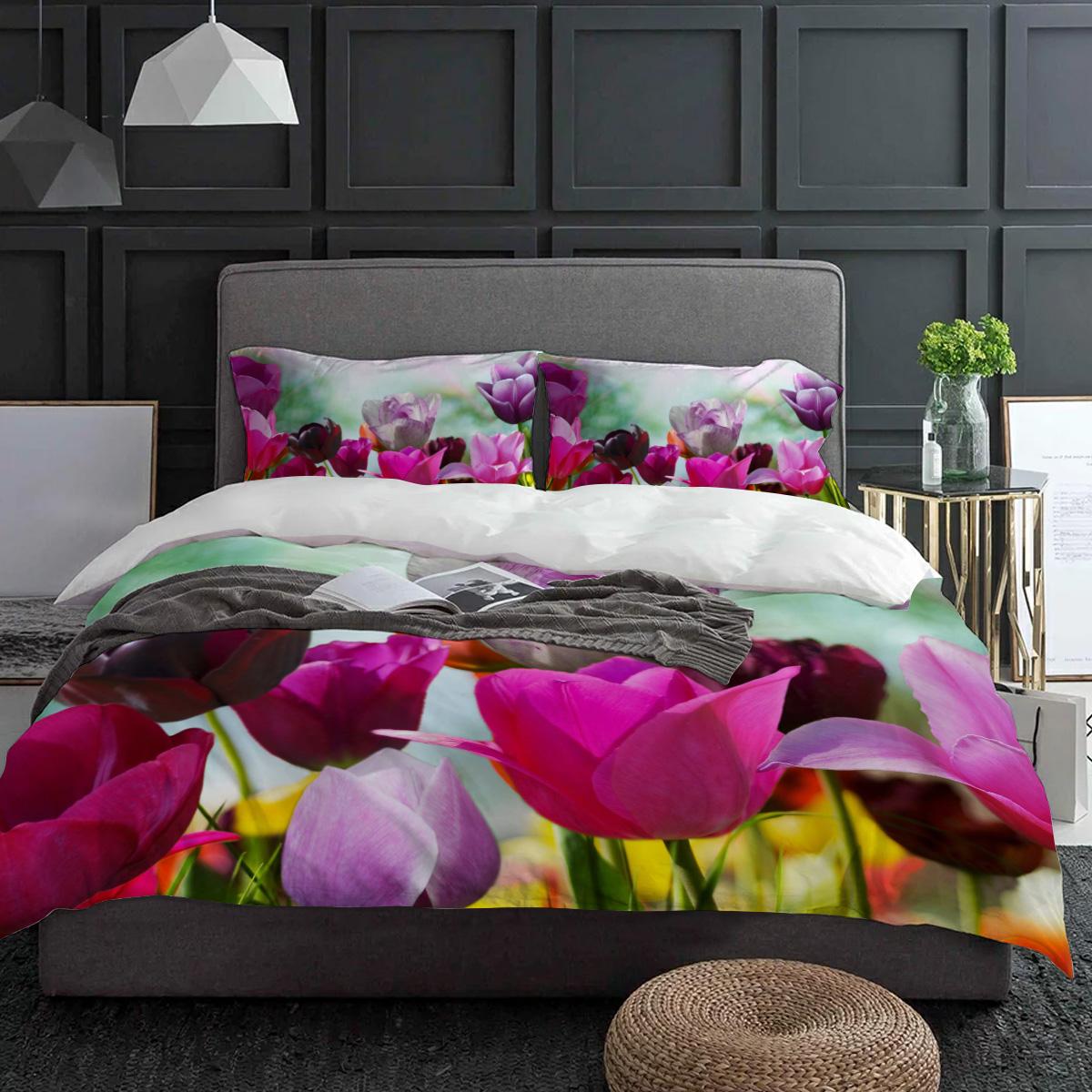 

Красочные тюльпаны весна 3 шт. комплект пододеяльника для пары с наволочкой, на заказ, комплект постельного белья с одеялом, пододеяльник, двуспальная кровать, домашний текстиль EU single(135x200cm)