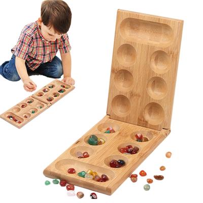 Bambus Mancala Spiel mit Klapp Holz Bord 2 Spieler Bunte Natürliche Stein Schach Spielzeug Reise