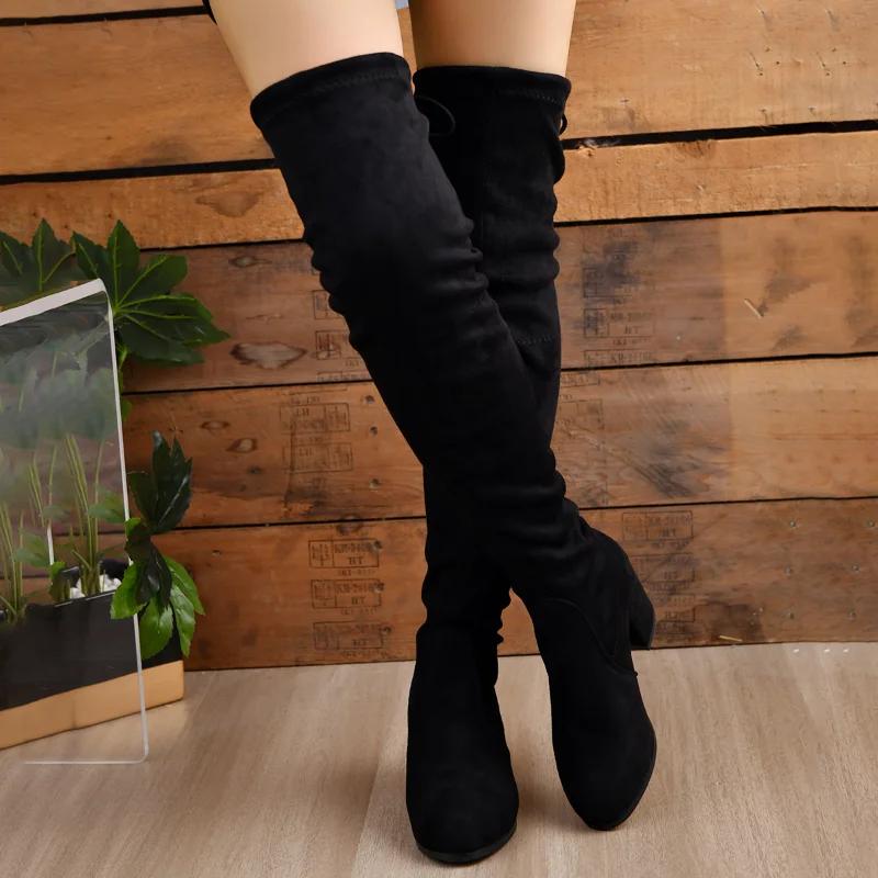 fashion Thigh High Sock Boots Women Over-the-knee 2024 Autumn Winter Chunky Heels Black Designer Elegant Sexy Medium Heel Botas De Mujer