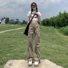 Khaki Slim-Fit High-Waisted Cargo Pants for Women - Autumn/Winter American Retro Style