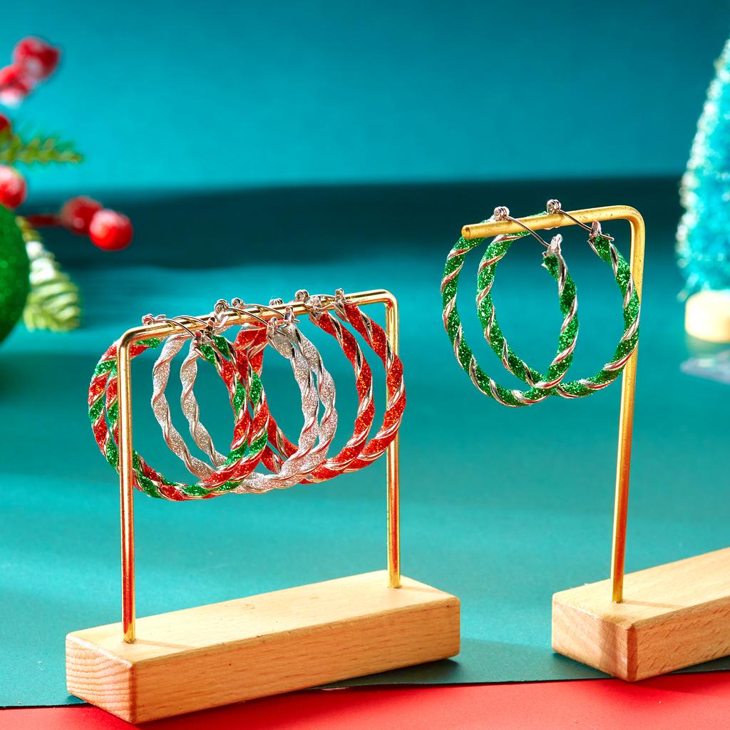 New Year Minimalist Colorful Hoop Earring for Women Classic Red Green Twist Round Circle Earring Christmas Festival Jewelry Gift