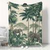 1pc Tropical Rainforest Elephant Pattern Printed Flannel Blanket - Throw Blanket, Shawl Blanket, Cuddle Blanket, Comfortable/sof
