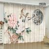 Custom Chinese Style Curtain Peony Flower Bird Print Classical Living Room Bedroom Space Study Room Full-height Window Opening