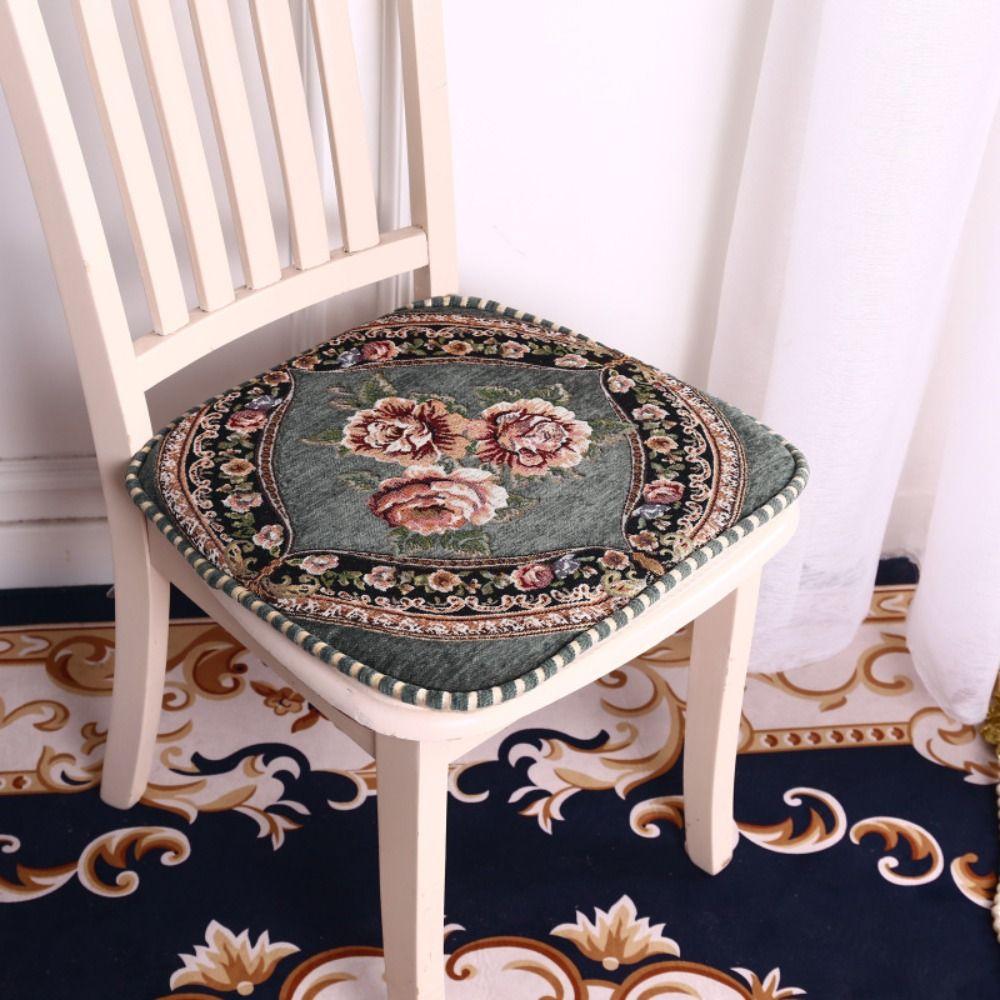 Vintage Dining Chair Cushion Floral Pattern Buttocks Pad Embroidered Chair Mat  Office Classroom