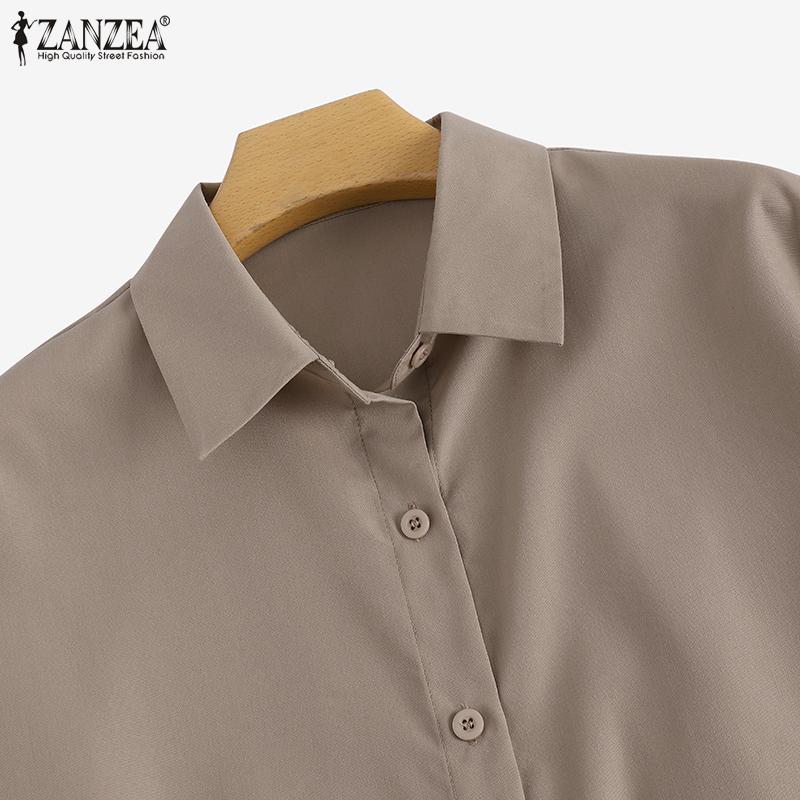 ZANZEA Women Loose Solid Short Sleeve Collared Button Down Shirt Mini Dress