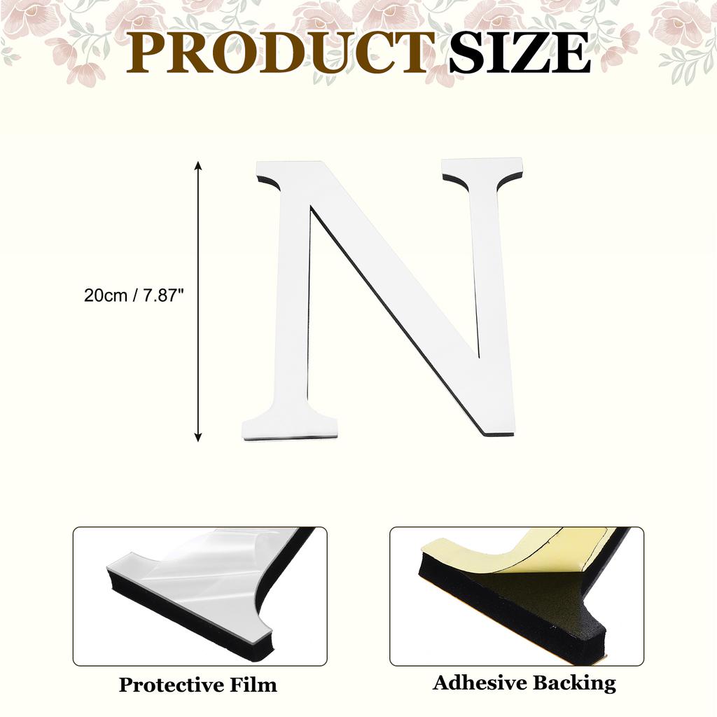 20cm 3D Mirror Acrylic Wall Sticker 26 English Letters Wall Sticker Decals Self-Adhesive Wall Art Mural Home Party Silver